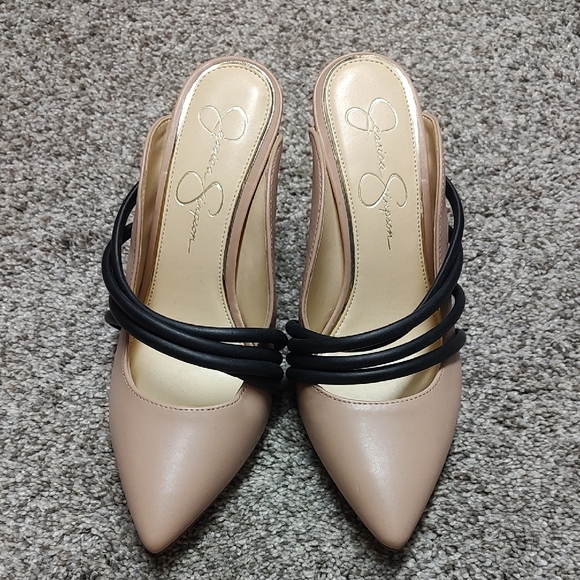 Jessica Simpson Nude and Black Strappy Heels - Picture 1 of 6